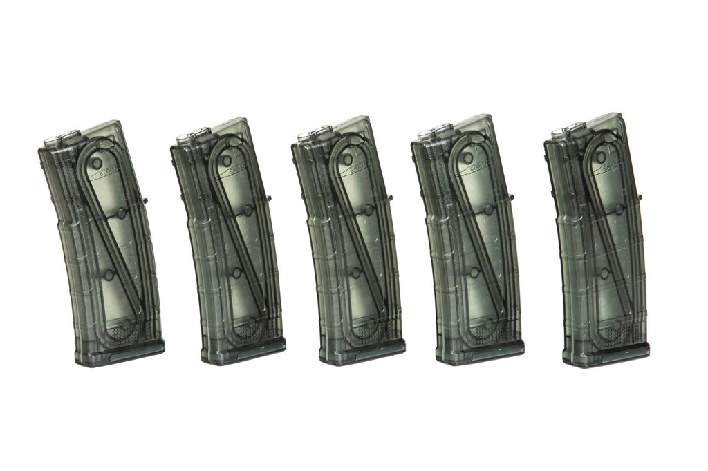 Set of 5 Mid-Cap 130 BB Magazines for M4/M16 – Transparent