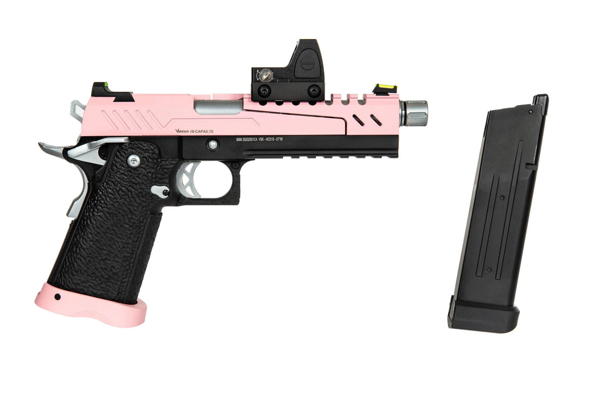 Hi-Capa 5.1 Split Side Pistol Replica - Pink / Black / Chrome (with BDS Sight)