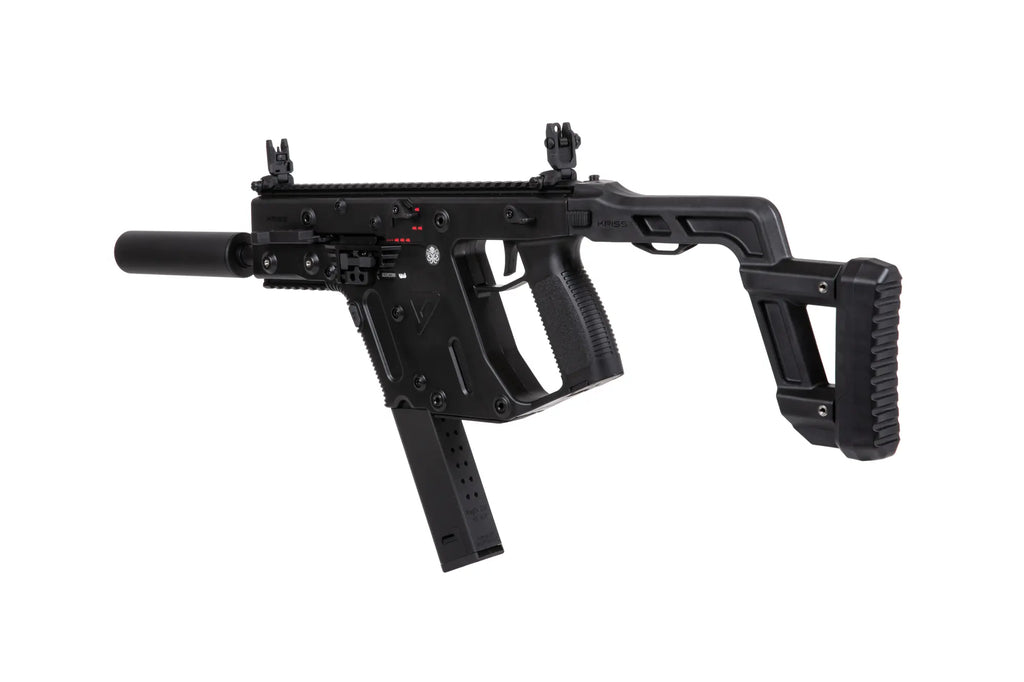 The Krytac Kriss Vector Submachine Airsoft Gun with Mock Suppressor in Black