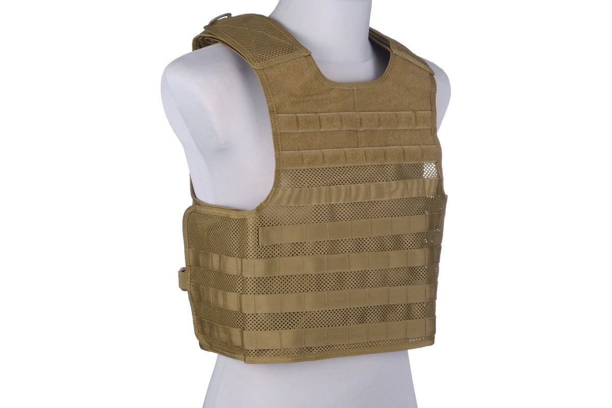Light mesh plate carrier type tactical vest - tan