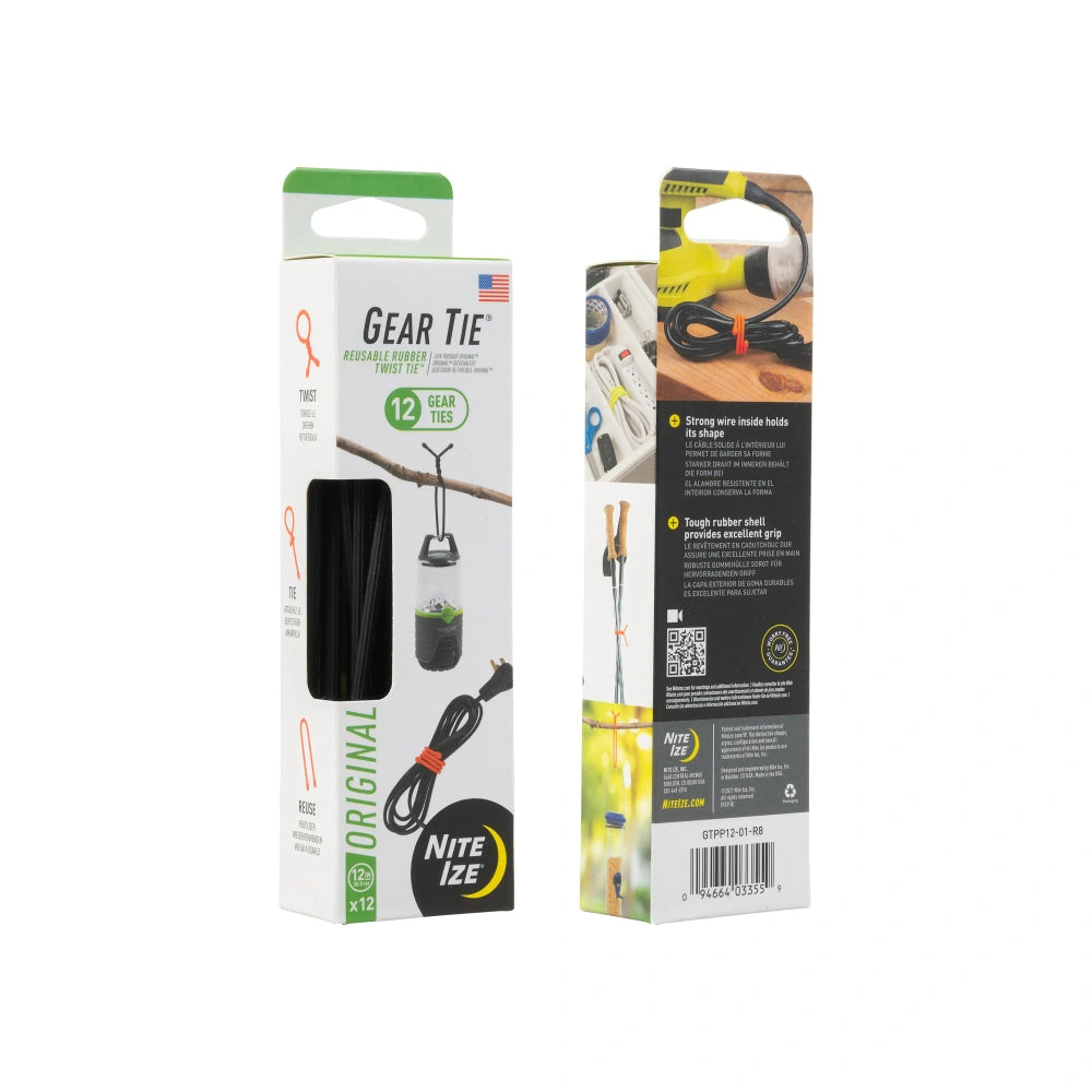 Nite Ize - Flexible Straps Gear Tie 12" Pro Pack - 12 Pieces - Black - GTPP12-01-R8