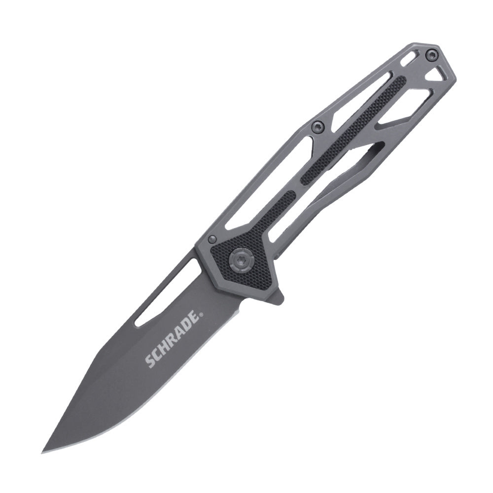 Schrade - Clip Point Blade Cage Handle Ultra Glide Folding Knife - 9Cr18MoV - Grey - 1084283