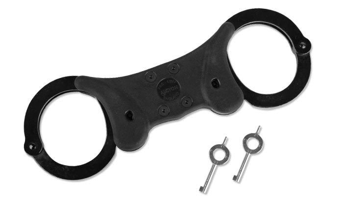 Alcyon - Rigid Steel Handcuffs with Handle - Double-Locked - Black - 5050-RB