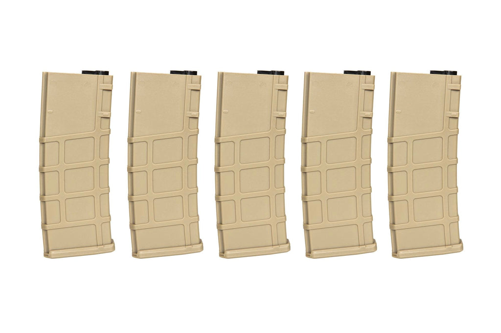 Set of 5 Polymer 200 BB's Mid-Cap magazines for M4/M16 replicas - Tan