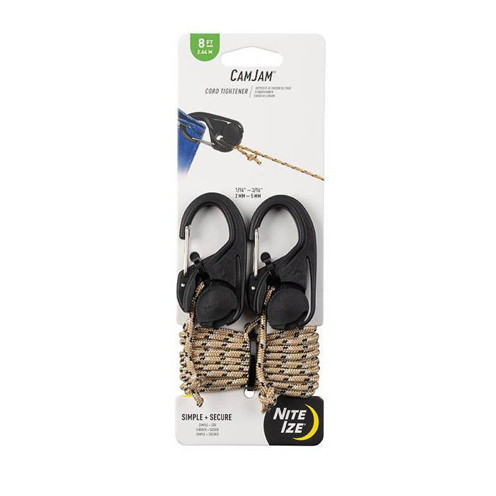 Nite Ize - Camping Clamp CamJam® Cord Tightener - 2 Pieces + 2.4 m of Cord - NCJ-25-2R3
