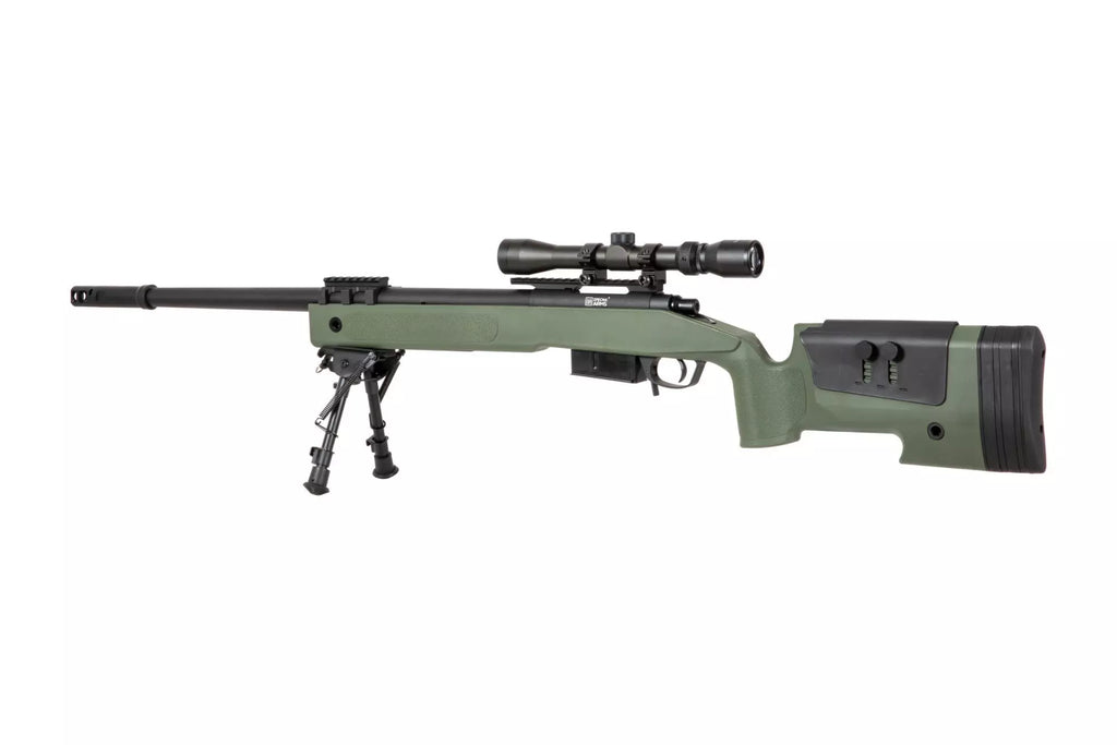 SA-S03 CORE™ sniper rifle replica with scope and bipod - olive green