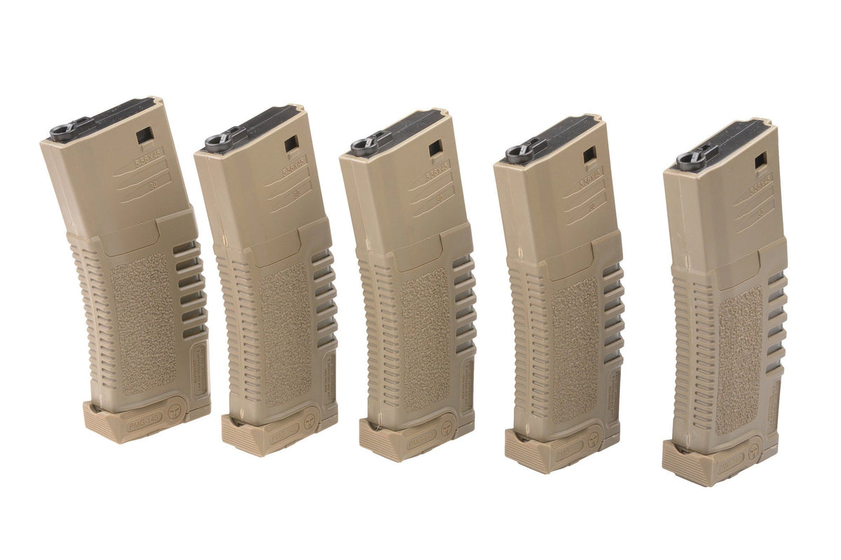5x set 140rd PMG mid-cap magazine for M4/M16 type replicas - dark earth