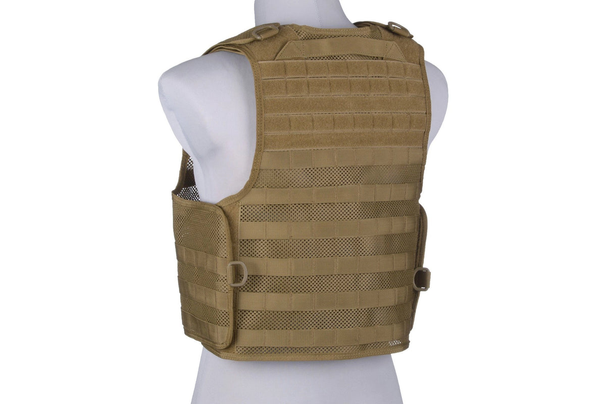 Light mesh plate carrier type tactical vest - tan