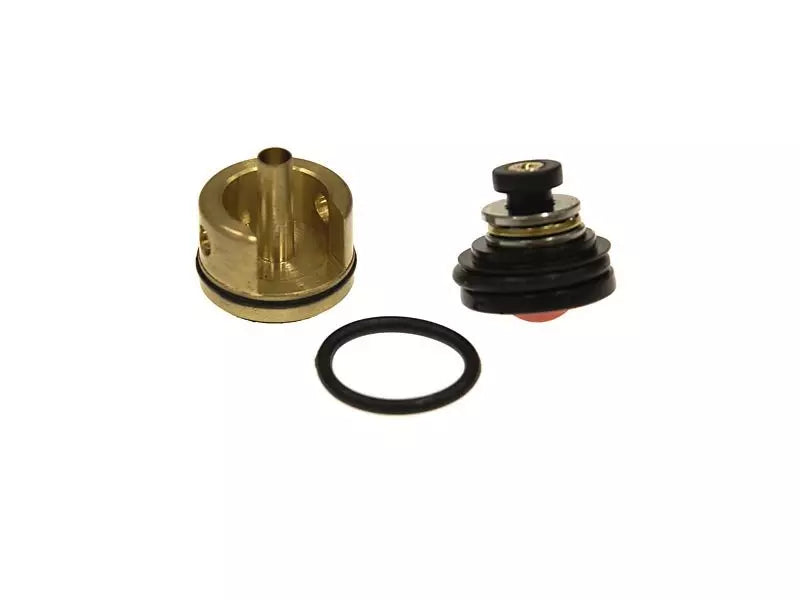 Set of muffled cylinder head and piston