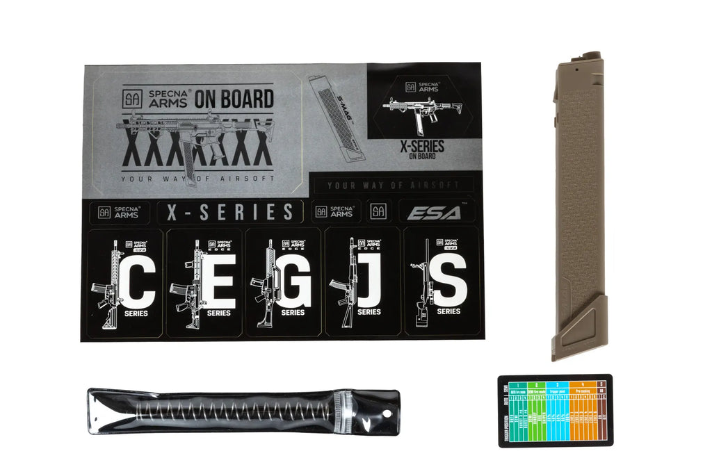 airsoft Specna Arms SA-FX02 FLEX™ HAL ETU Half-Tan submachine gun with orange discharge device
