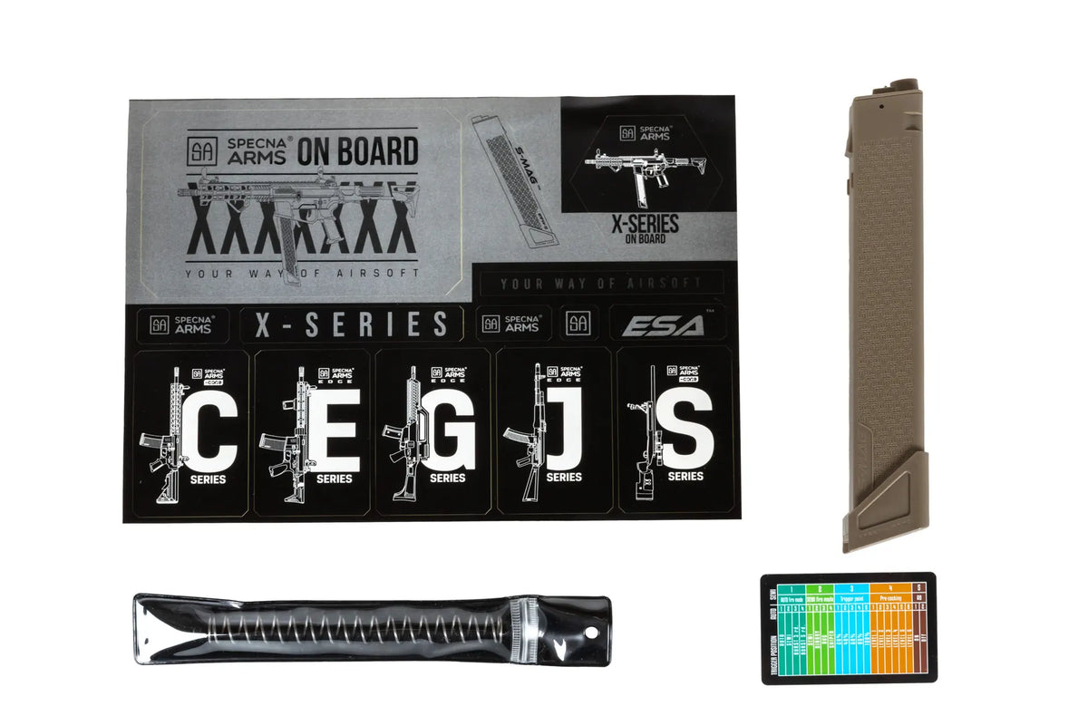 airsoft Specna Arms SA-FX02 FLEX™ HAL ETU Half-Tan submachine gun with orange discharge device