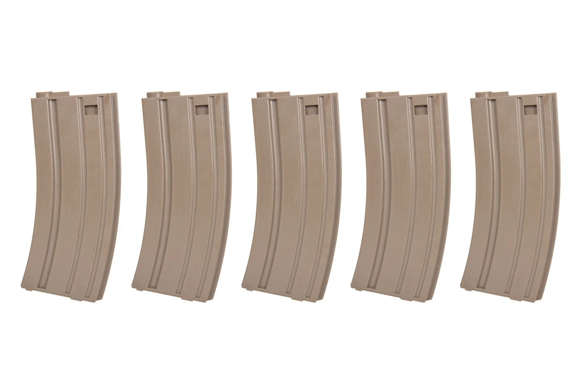 Set of 5 Mid-Cap SRC magazines for AR/M4 for 140 pellets Tan + speedloader