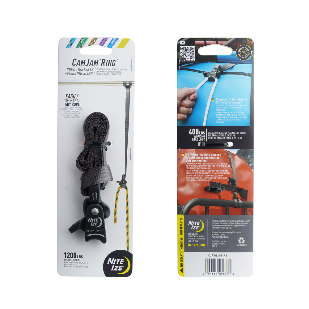 Nite Ize - Rope Tightener CamJam Ring with Webbing Sling 18" - Large - Black - CJRWL-09-R3