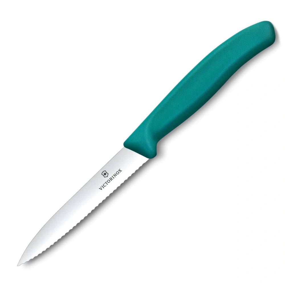 Victorinox - Kitchen Knife with a Pointed Tip Swiss Classic - Serrated - Green - 6.7734.C1