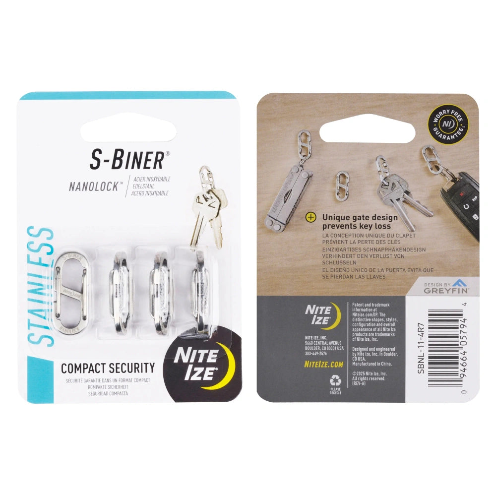 Nite Ize – Carabiner S-Biner NanoLock – 4-Pack – SBNL-11-4R7