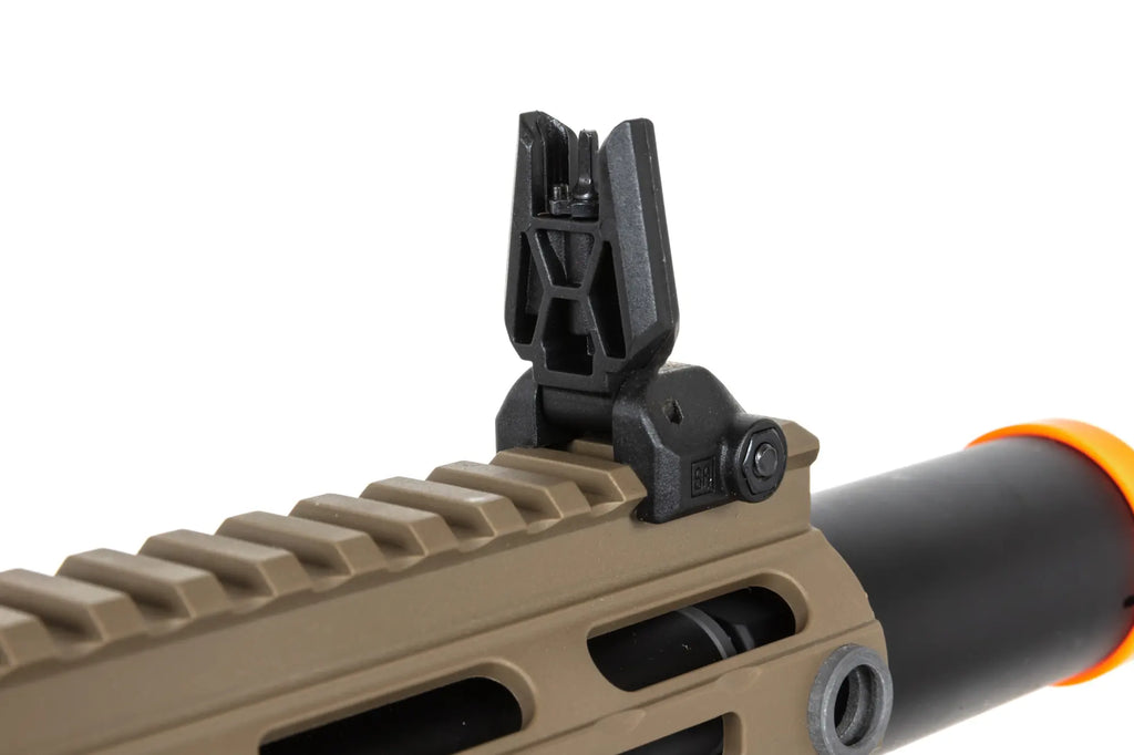 airsoft Specna Arms SA-FX02 FLEX™ HAL ETU Half-Tan submachine gun with orange discharge device