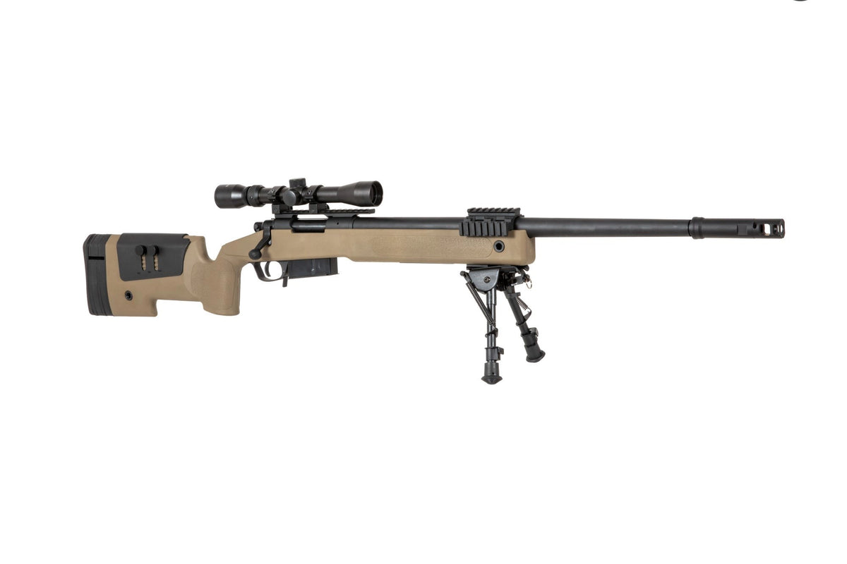 SA-S03 CORE™ sniper rifle replica with scope and bipod - tan