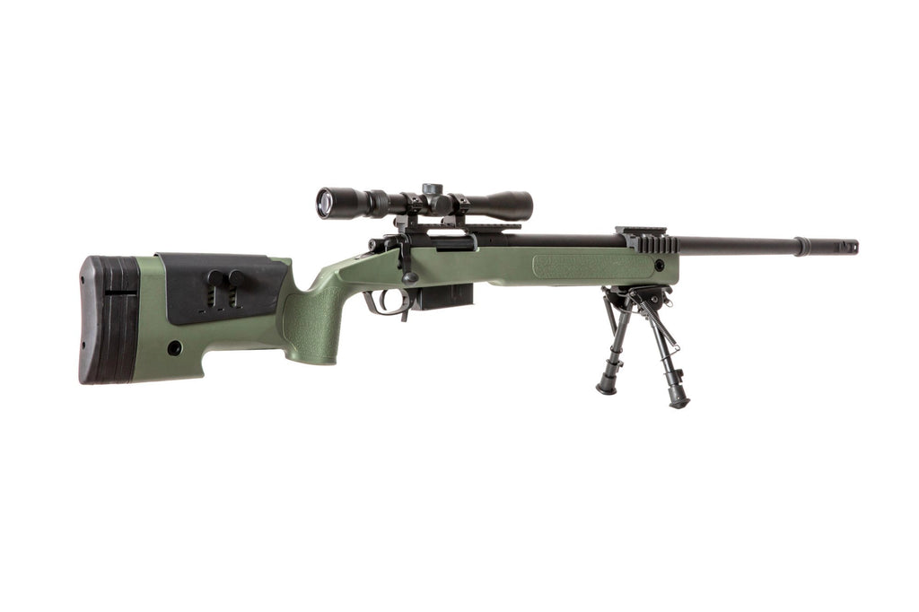 SA-S03 CORE™ sniper rifle replica with scope and bipod - olive green