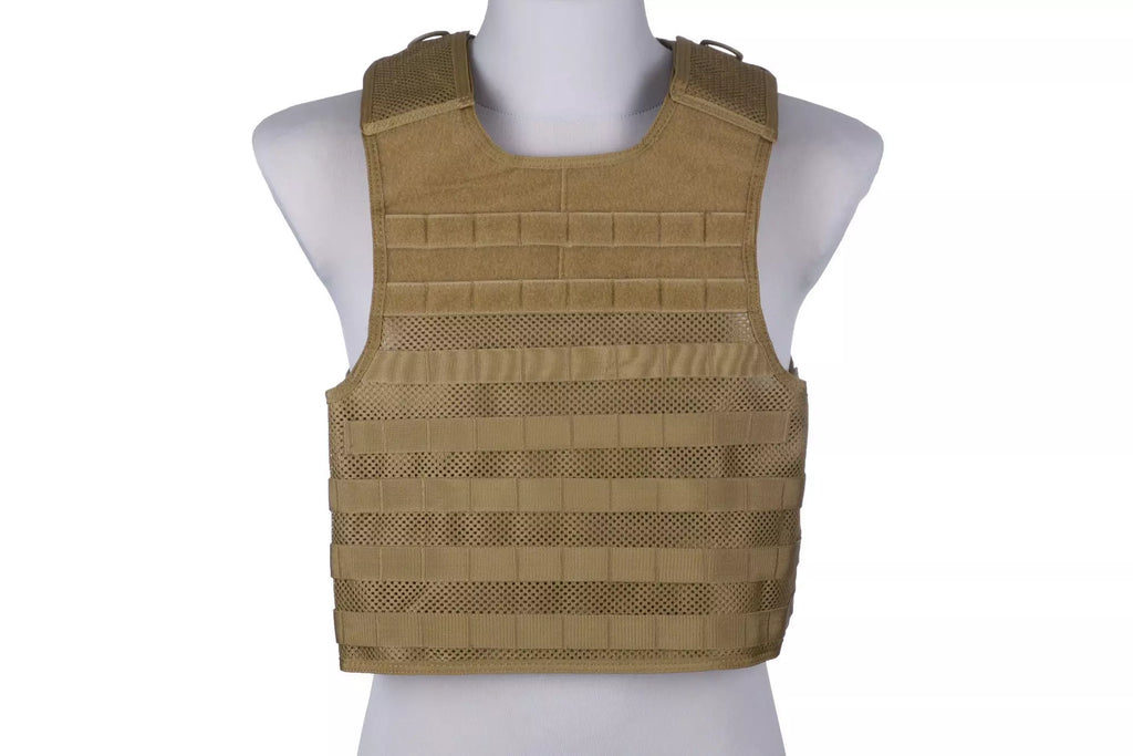 Light mesh plate carrier type tactical vest - tan