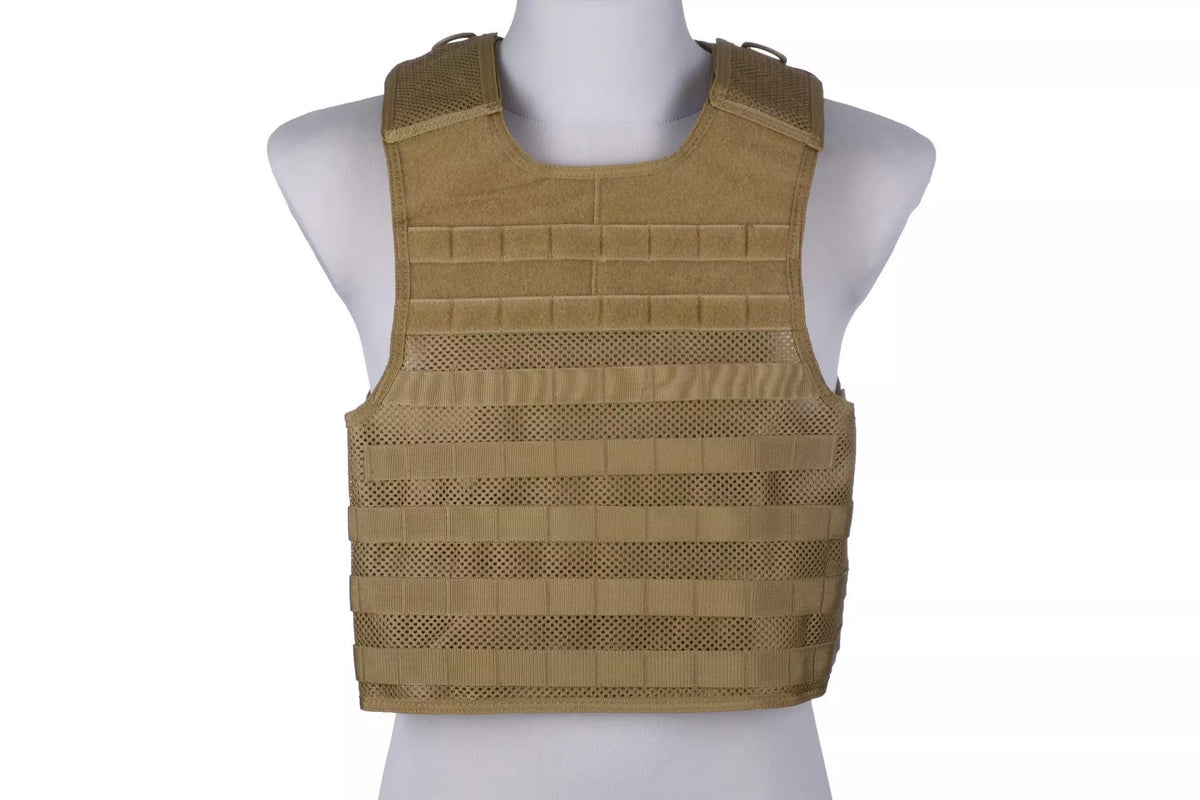 Light mesh plate carrier type tactical vest - tan