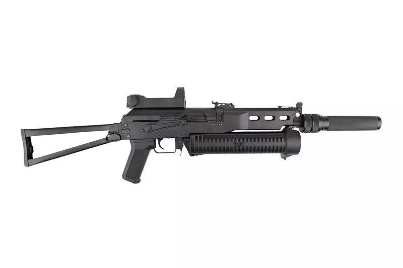 PP-19 Bizon submachine gun replica with silencer and red-dot sight