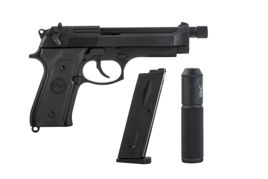 SR92 pistol replica with silencer - black