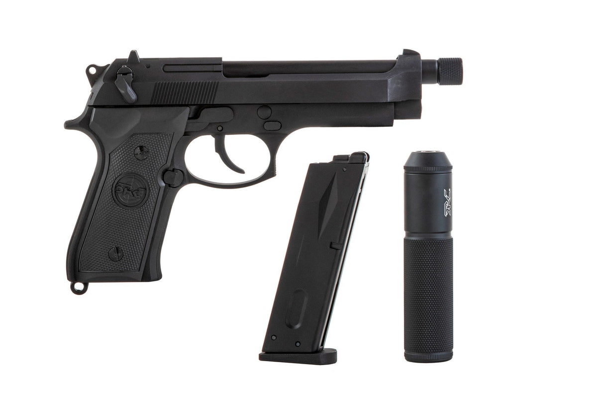 SR92 pistol replica with silencer - black