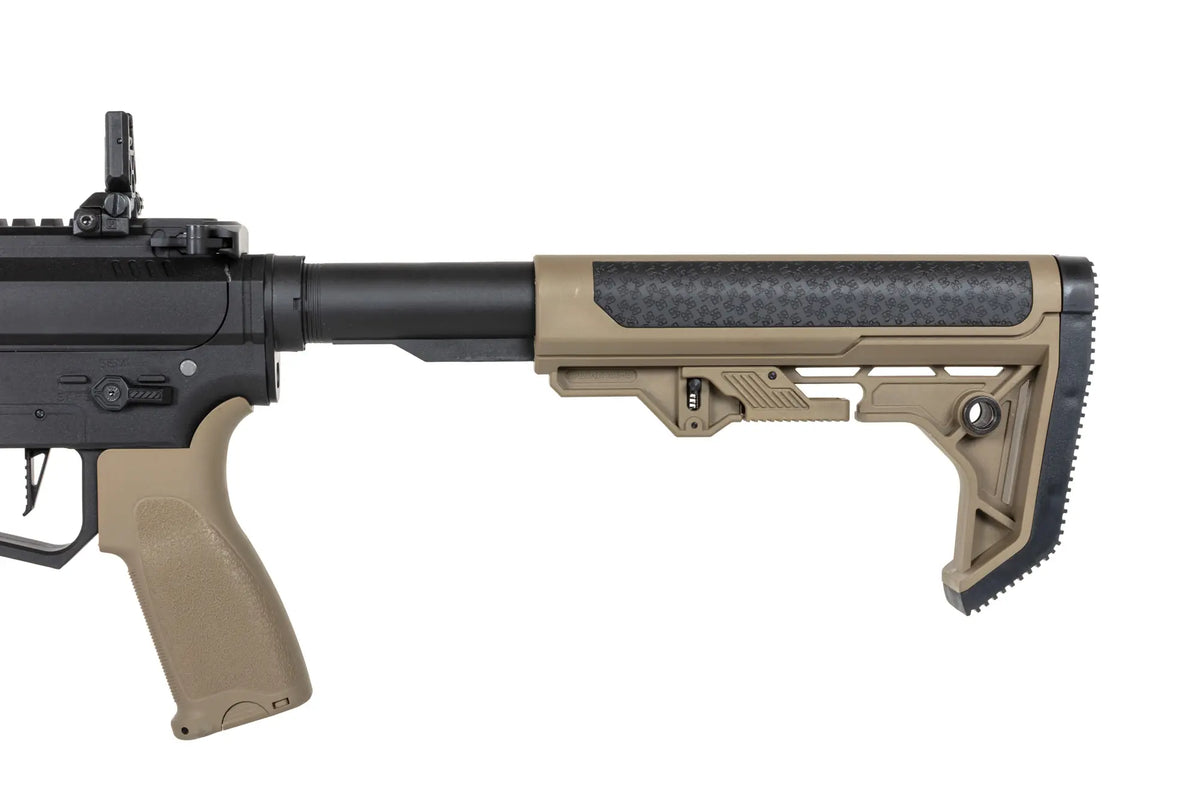 airsoft Specna Arms SA-FX01 FLEX™ HAL ETU Half-Tan submachine gun with orange discharge device