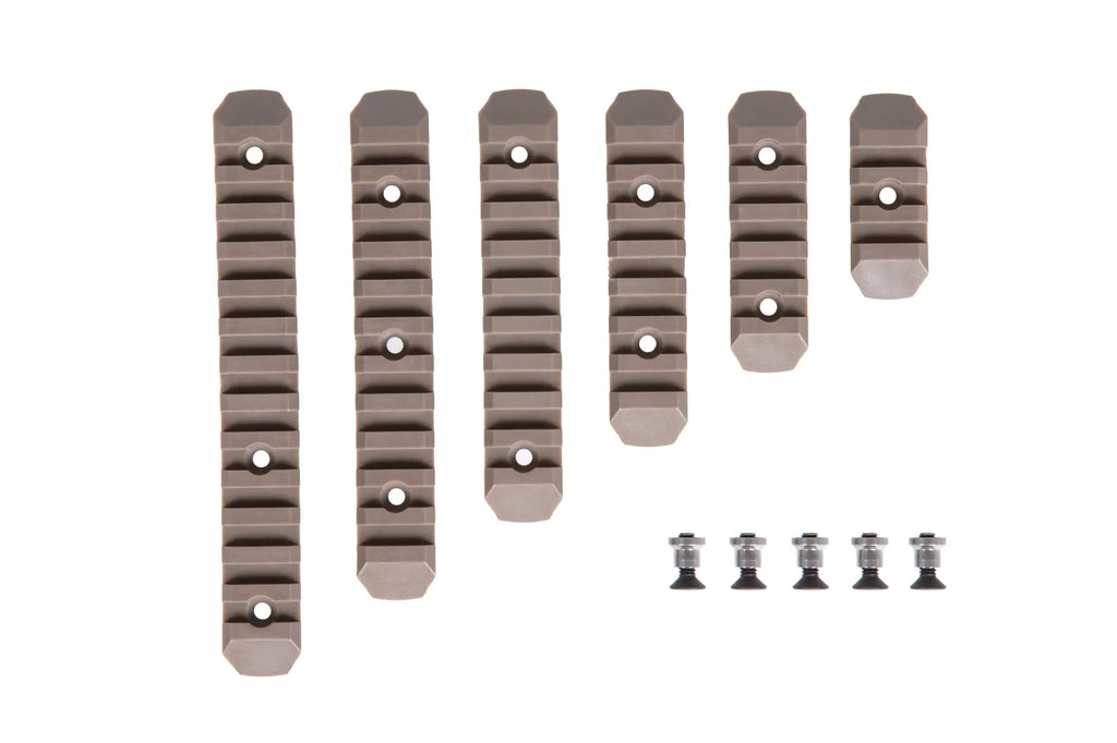 Set of 6 polymer RIS rails for KeyMod Tan
