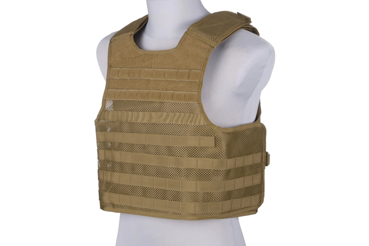 Light mesh plate carrier type tactical vest - tan