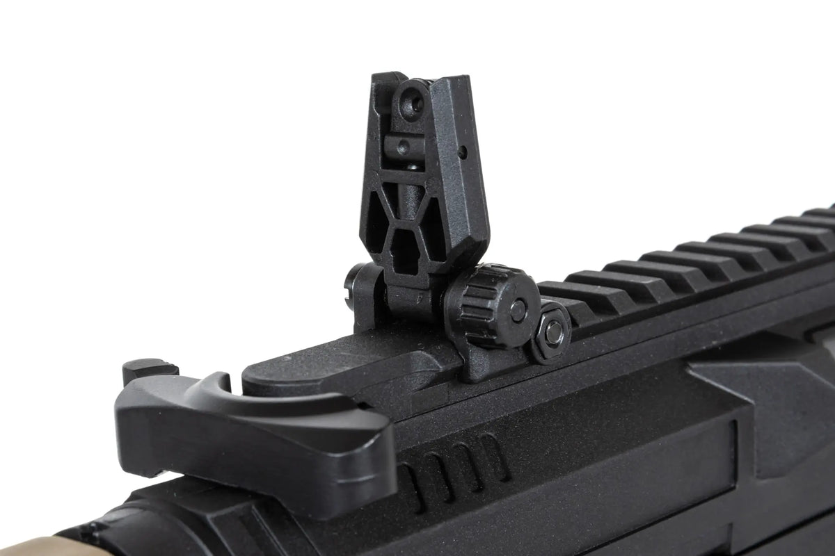 airsoft Specna Arms SA-FX02 FLEX™ HAL ETU Half-Tan submachine gun with orange discharge device