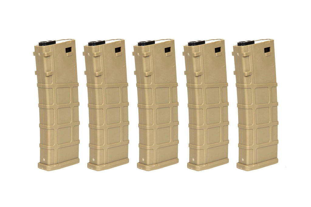 Set of 5 Polymer 200 BB's Mid-Cap magazines for M4/M16 replicas - Tan