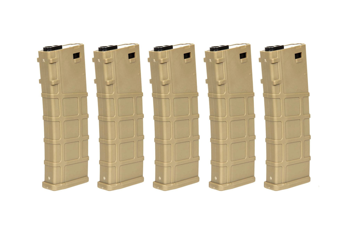 Set of 5 Polymer 200 BB's Mid-Cap magazines for M4/M16 replicas - Tan
