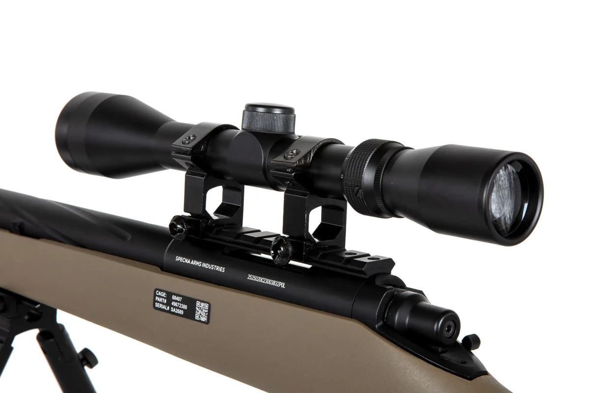 Specna Arms SA-S12 sniper airsoft rifle with scope and bipod Tan